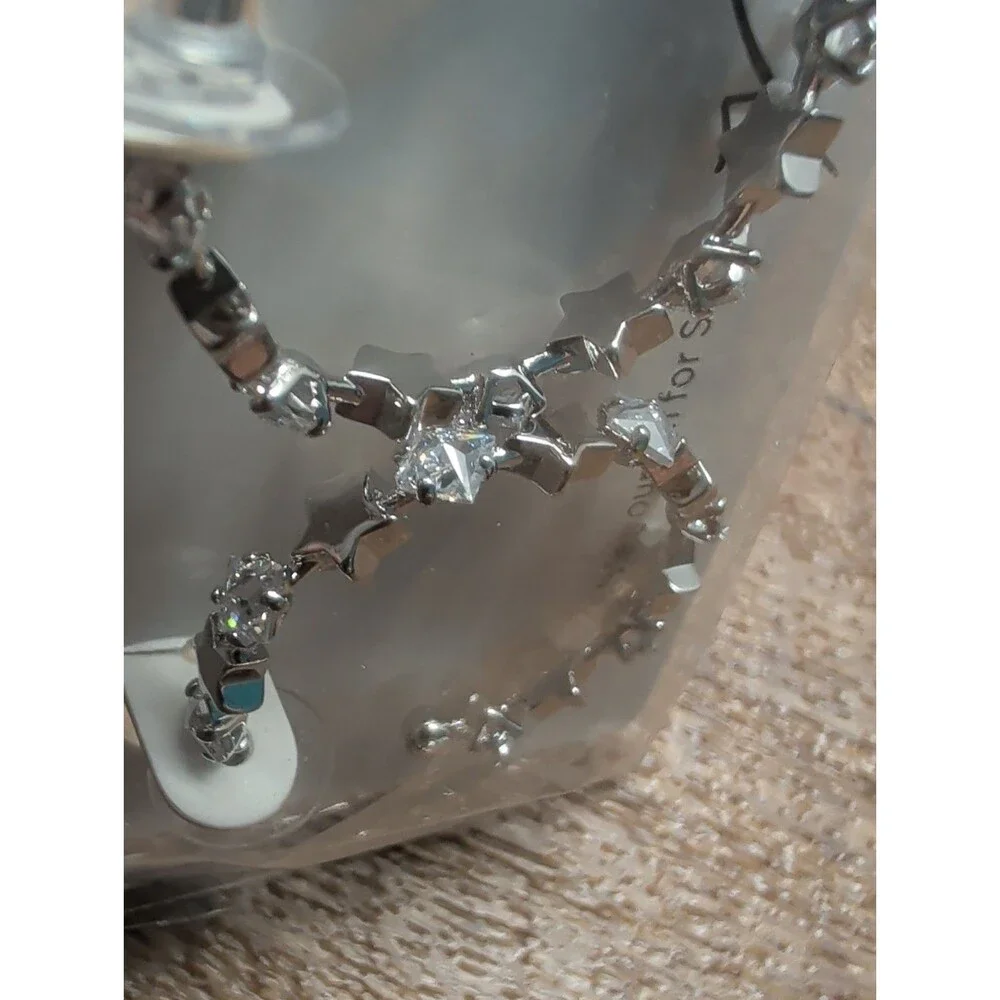 Park Lane Jewelry Star Hoops Earrings Silver Tone Crystal New On Card NWT